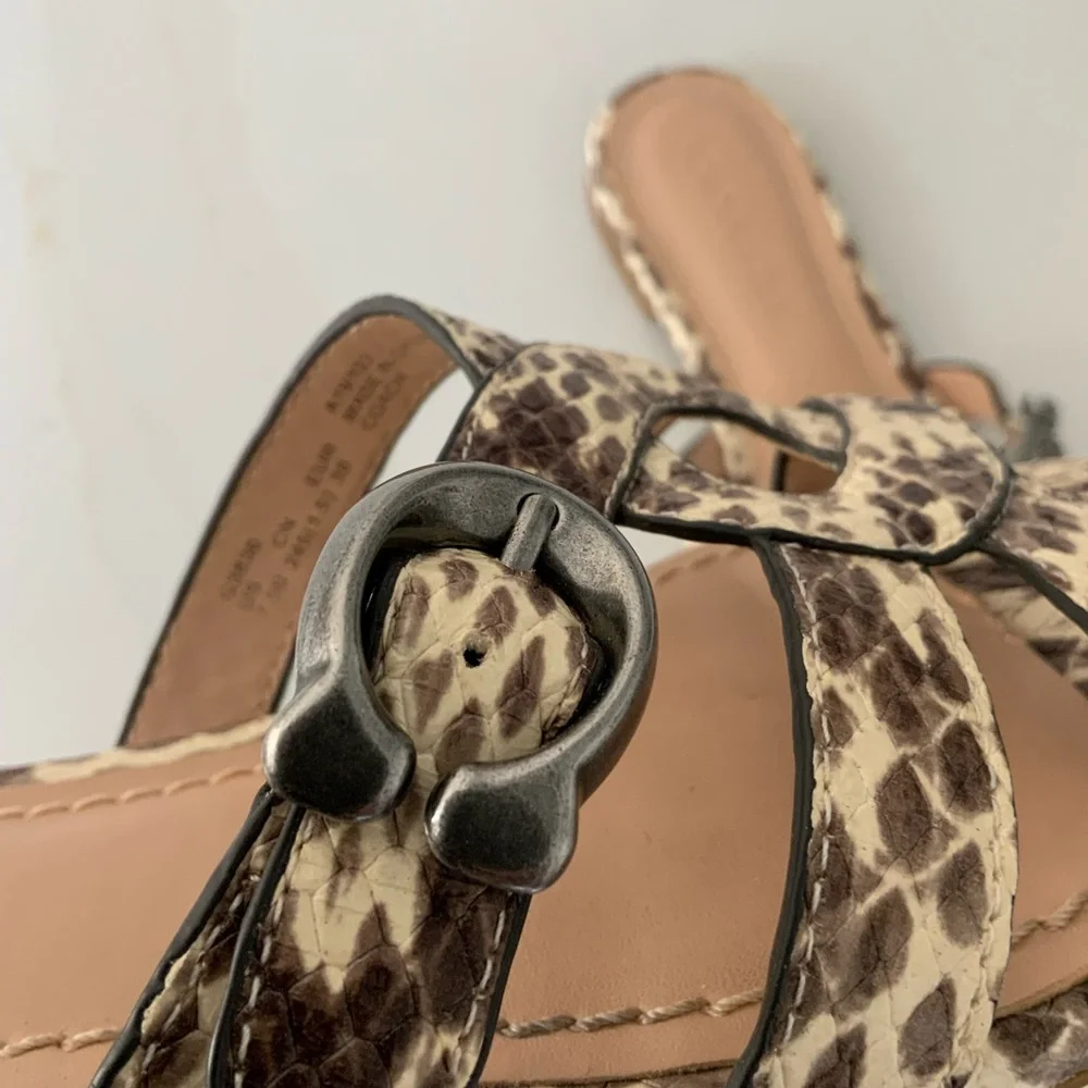 Coach Leather Kennedy Flat Slip On Open Toe Ivory Snake Sandals US 7.5 - Picture 9 of 10